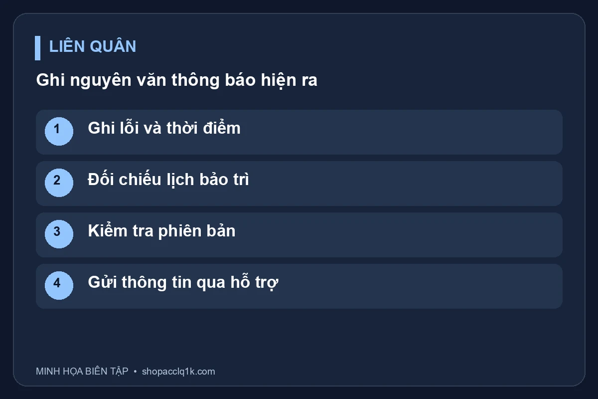 Ghi lỗi và thời điểm; Đối chiếu lịch bảo trì; Kiểm tra phiên bản; Gửi thông tin qua hỗ trợ