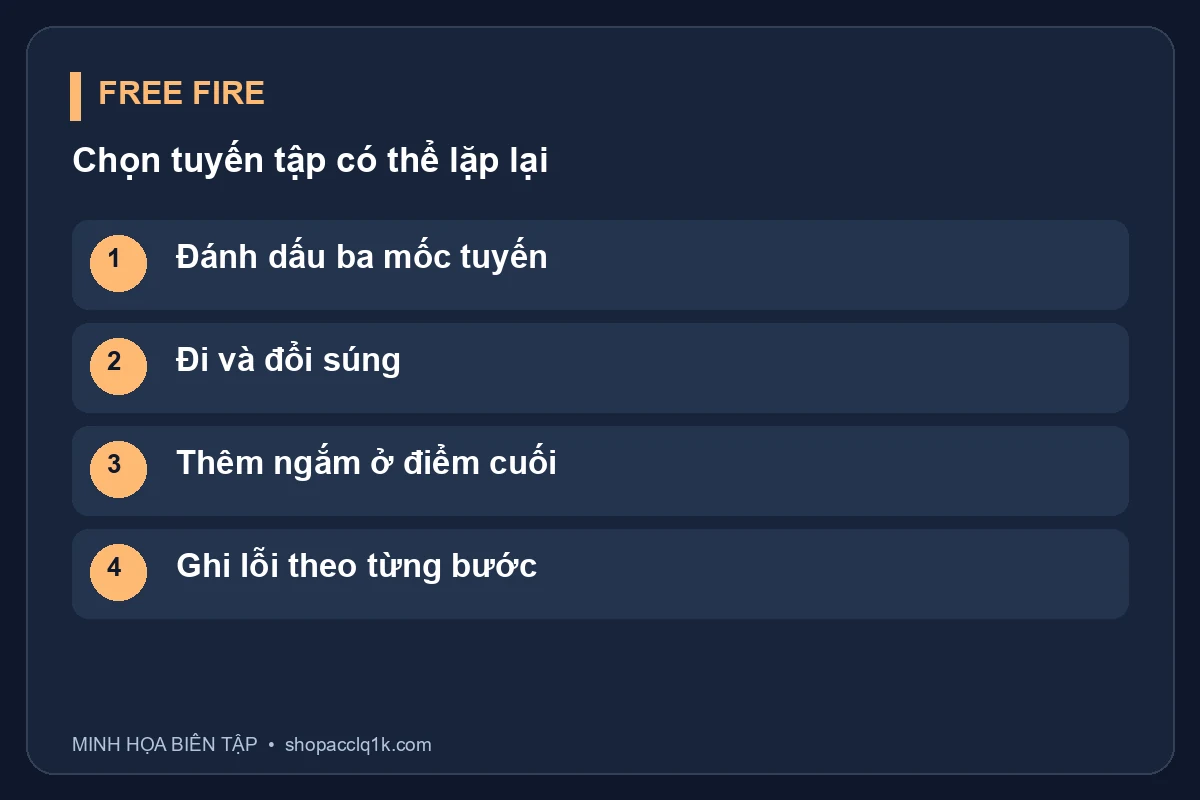 Đánh dấu ba mốc tuyến; Đi và đổi súng; Thêm ngắm ở điểm cuối; Ghi lỗi theo từng bước