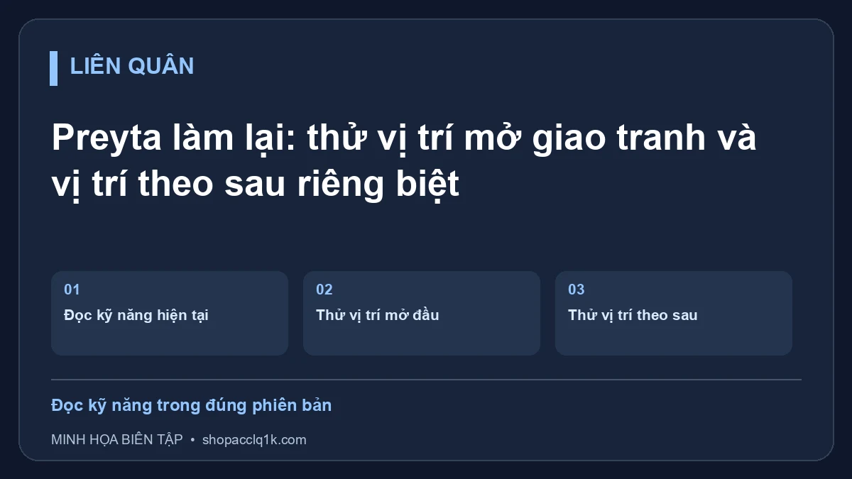 Preyta làm lại: thử vị trí mở giao tranh và vị trí theo sau riêng biệt